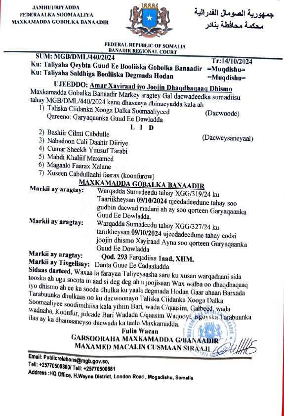 Amar Xayiraad iyo Joojin Dhaqdhaqaaq Dhismo